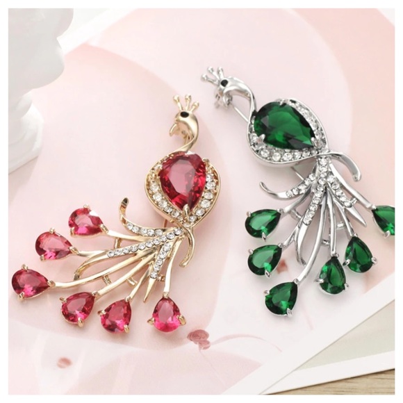 Zircon Wine Color Peacock Brooch - Picture 3 of 4