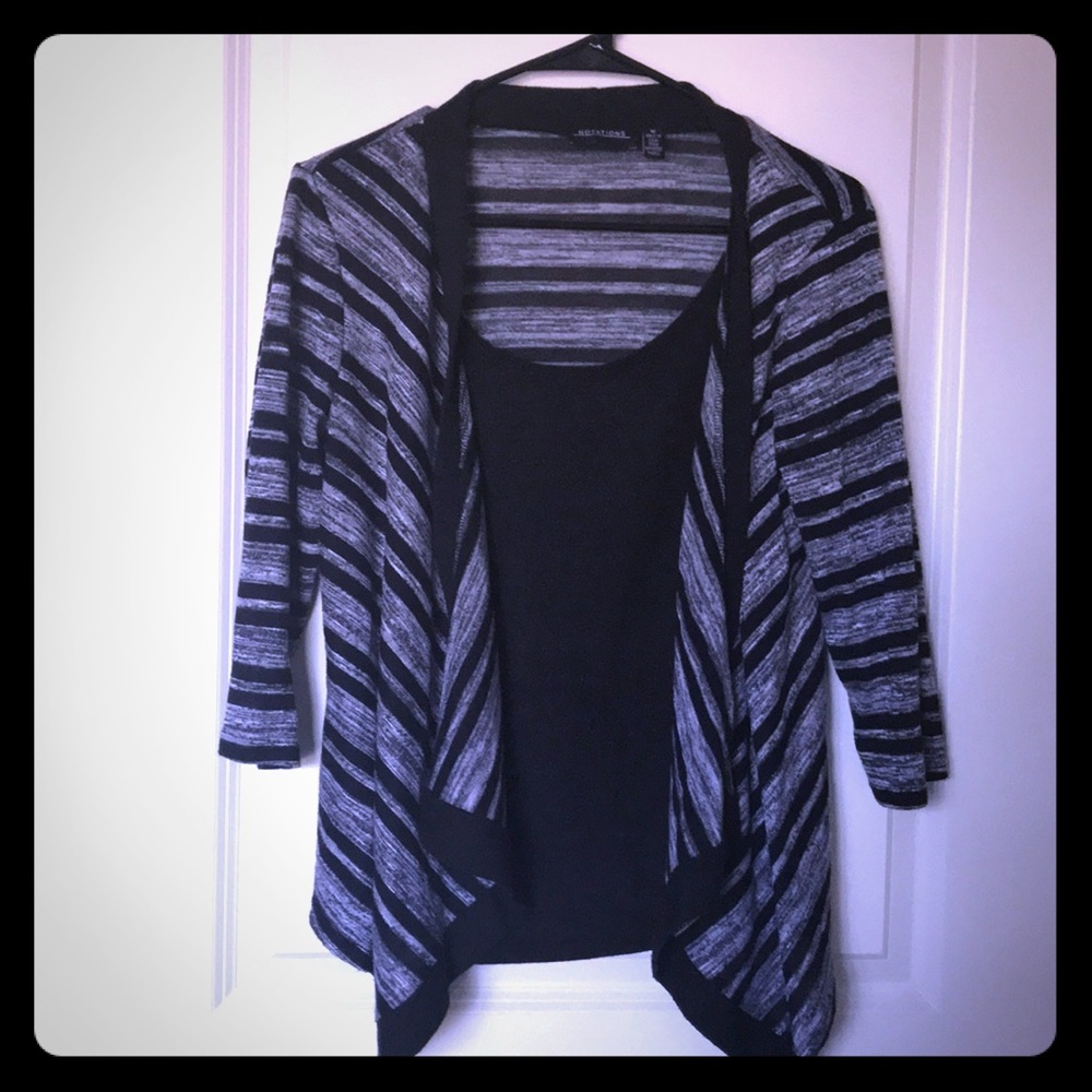 Black and gray striped cardigan w/ attaches tank