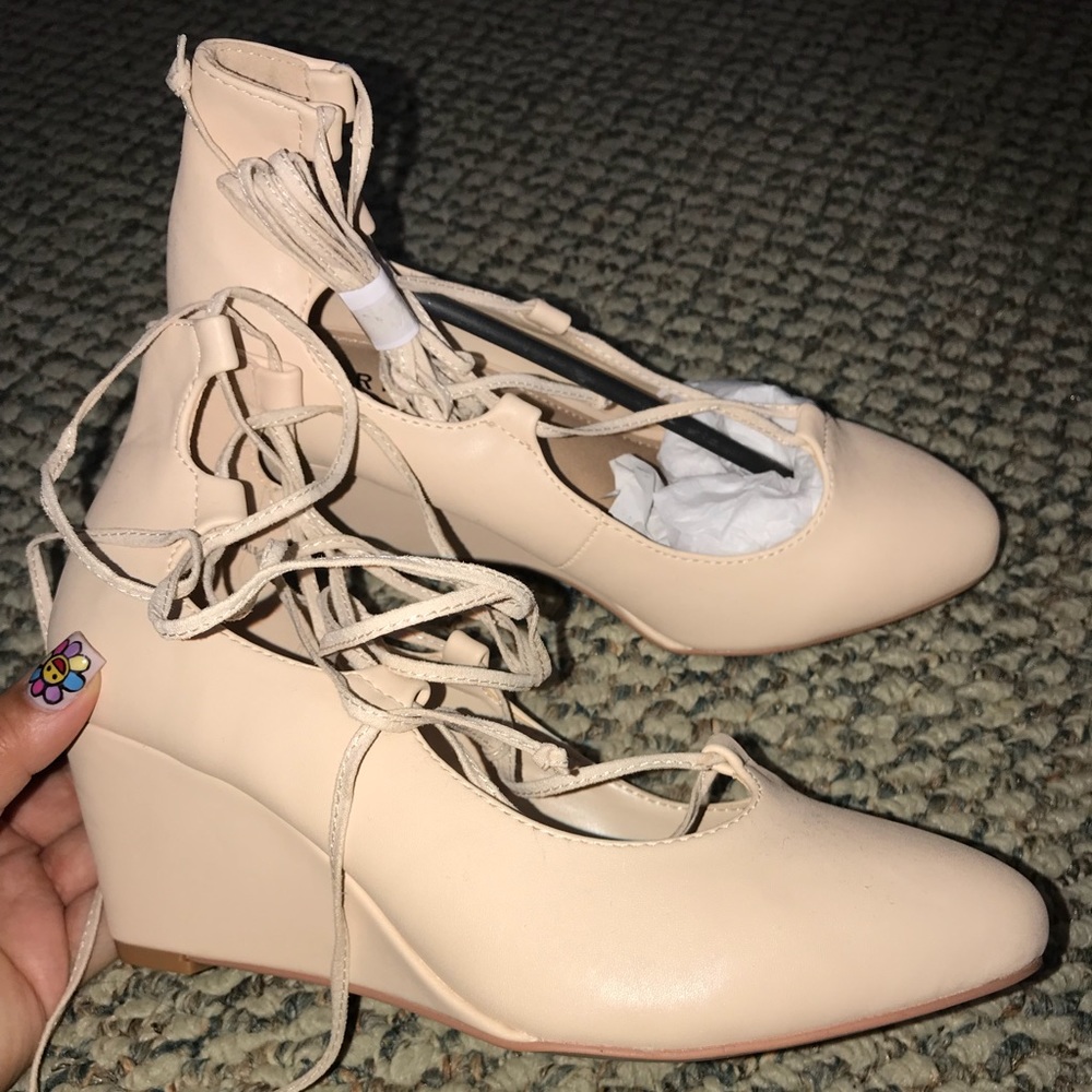 Torrid beige wedge heels with ankle tie!!