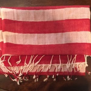 NWOT wool red and cream striped scarf