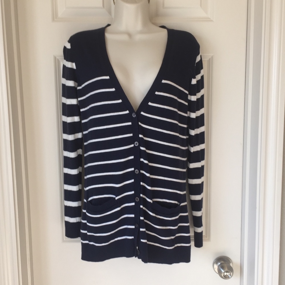 Gap navy and white stripe cardigan size m