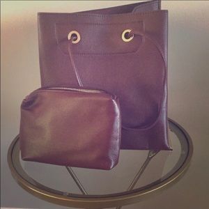 Burgundy Boxy Tote with Pouch