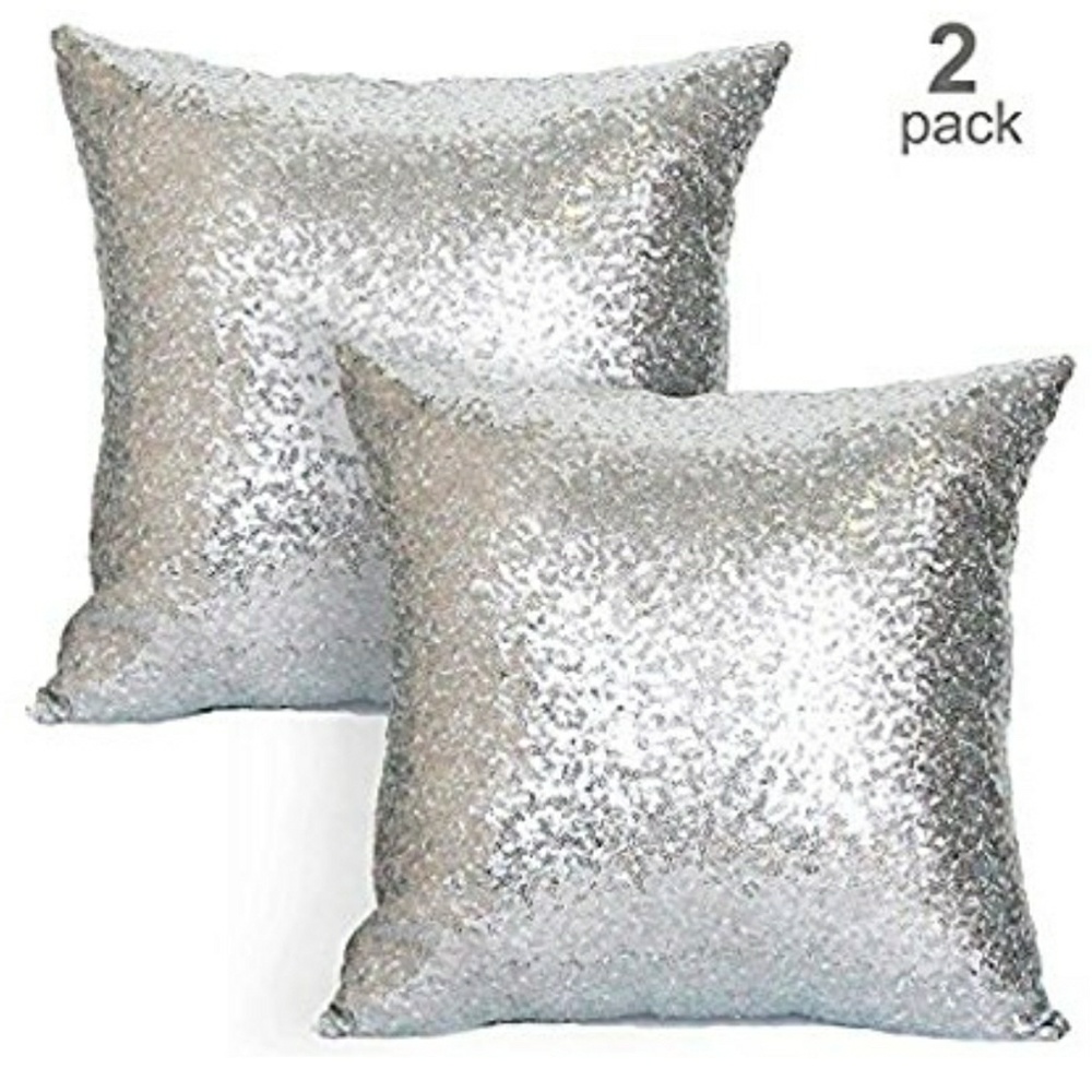 2 piece new silver throw pillow cases