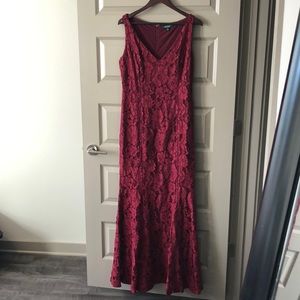 Lauren Ralph Lauren Dark Red Lace Mermaid Gown