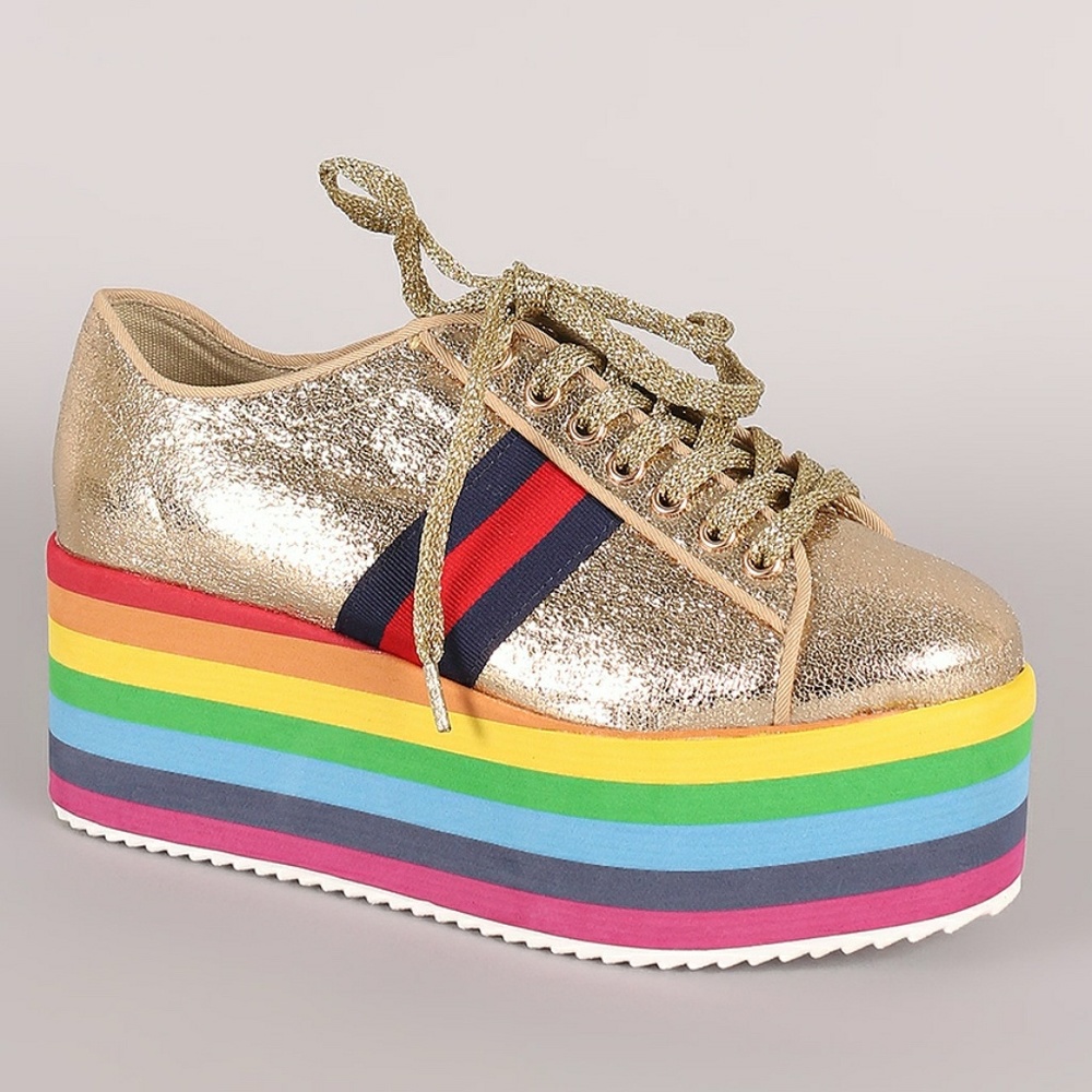 NO RESTOCK**🌻Metallic Lace Up Flatform Sneakers - Picture 4 of 8