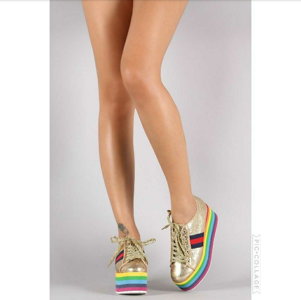NO RESTOCK**🌻Metallic Lace Up Flatform Sneakers - Picture 3 of 8