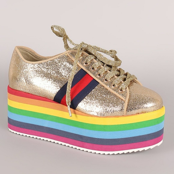 NO RESTOCK**🌻Metallic Lace Up Flatform Sneakers - Picture 4 of 8