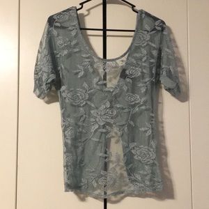 Green/Gray Shirt with Beautiful Lace Detail - SALE