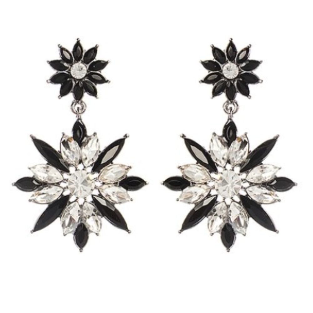 Black & Crystal Floral Princess Drop Earrings