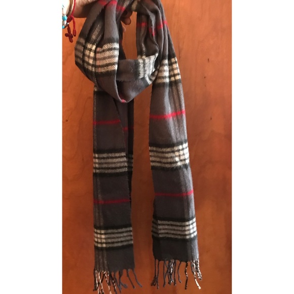 Beautiful gray, black, and red plaid scarf. - Picture 2 of 4