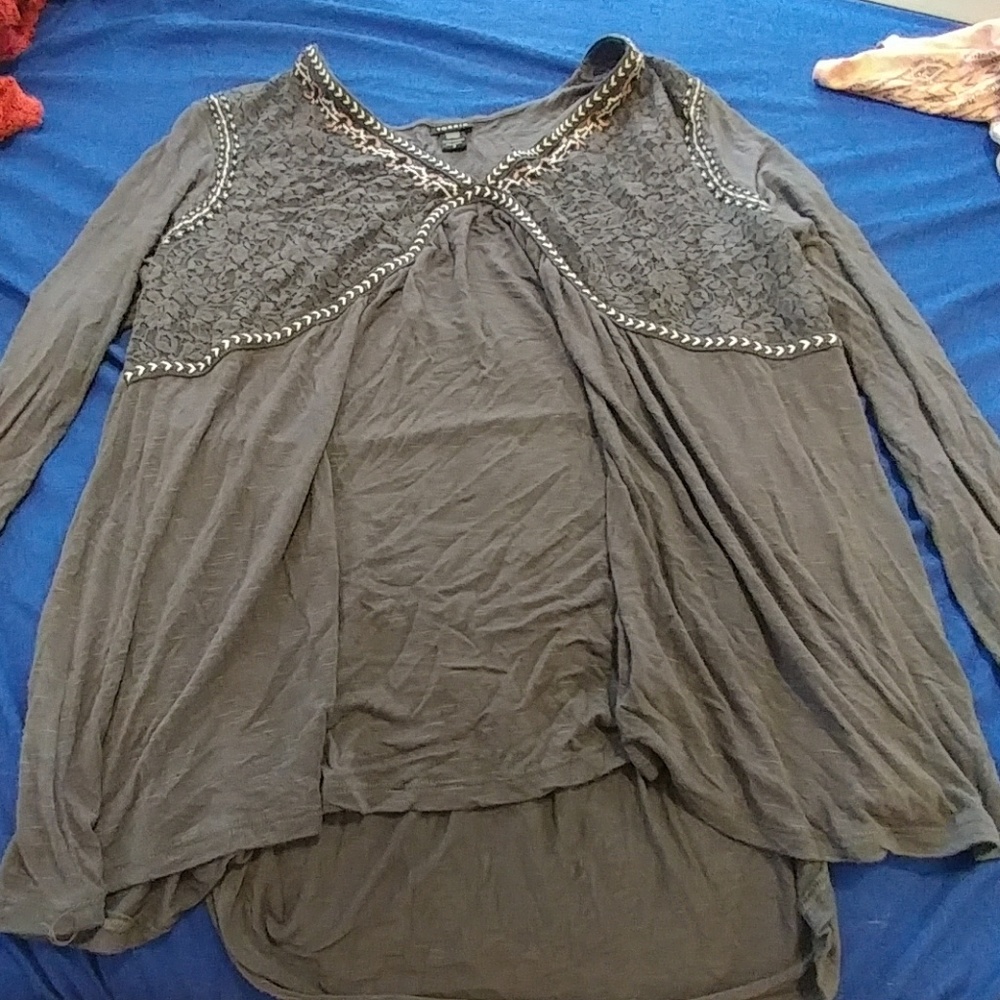 Dark grey long sleeve babydoll top