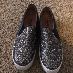 Glitter platform slip on flats