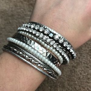 Set of 10 Silver Bangle Bracelets