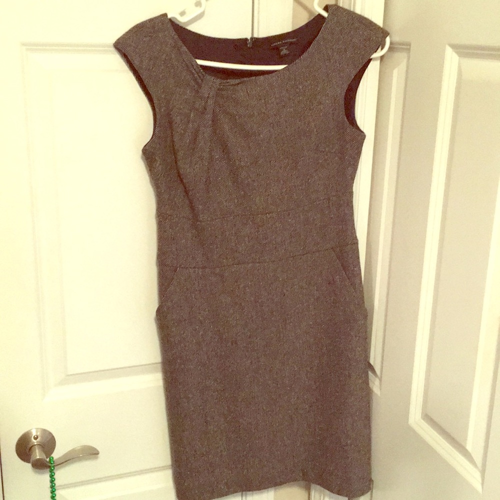Wool black tweed dress with pocket