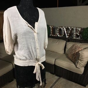 Crochet Lace Back Detail; Front Tie; Cream Color