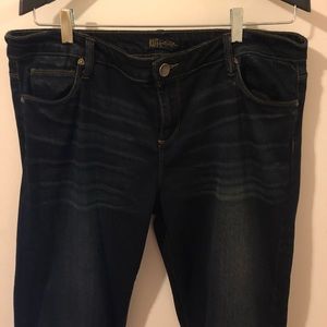 High rise, mile long leg jeans in dark wash