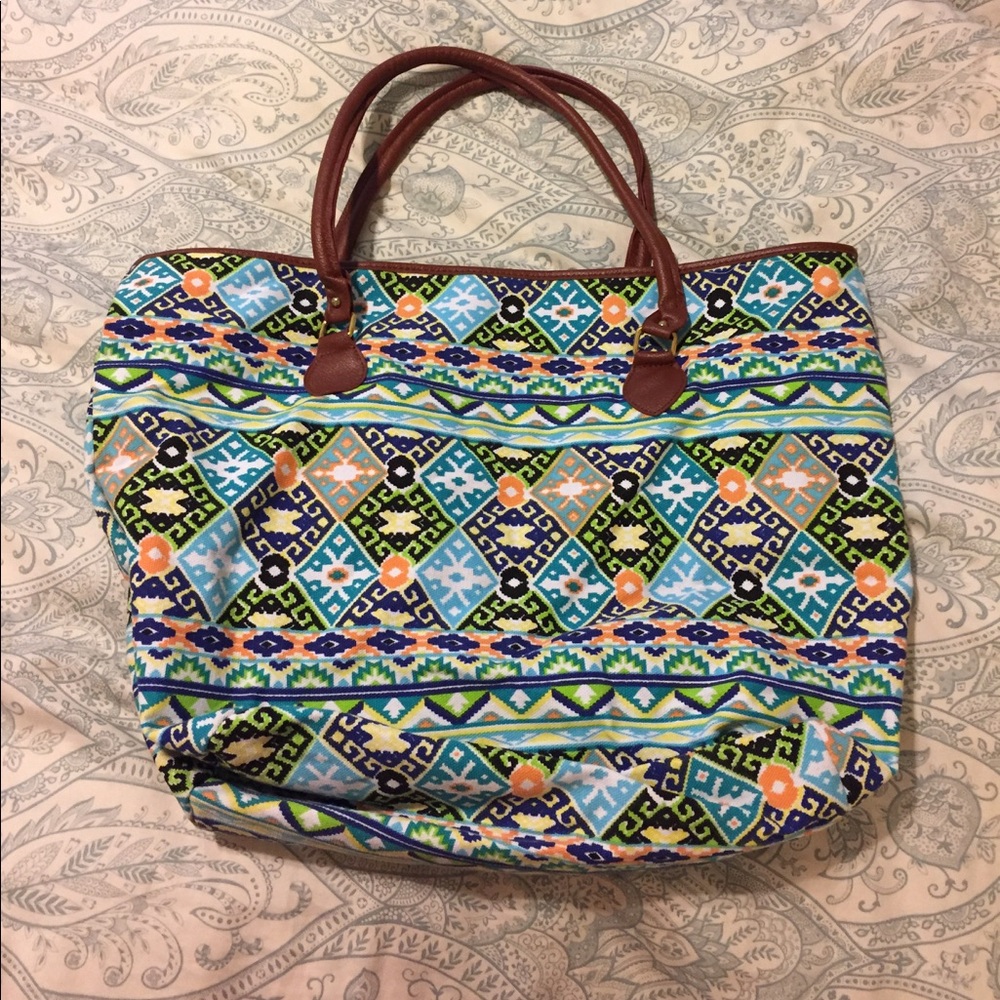 Blue Aztec print beach bag/tote/purse