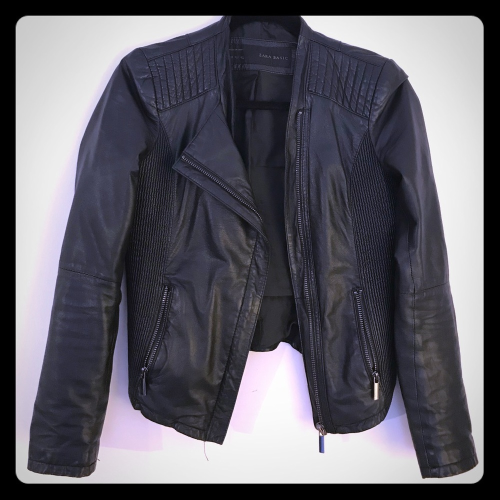 Zara Basic lambskin moto jacket, size S