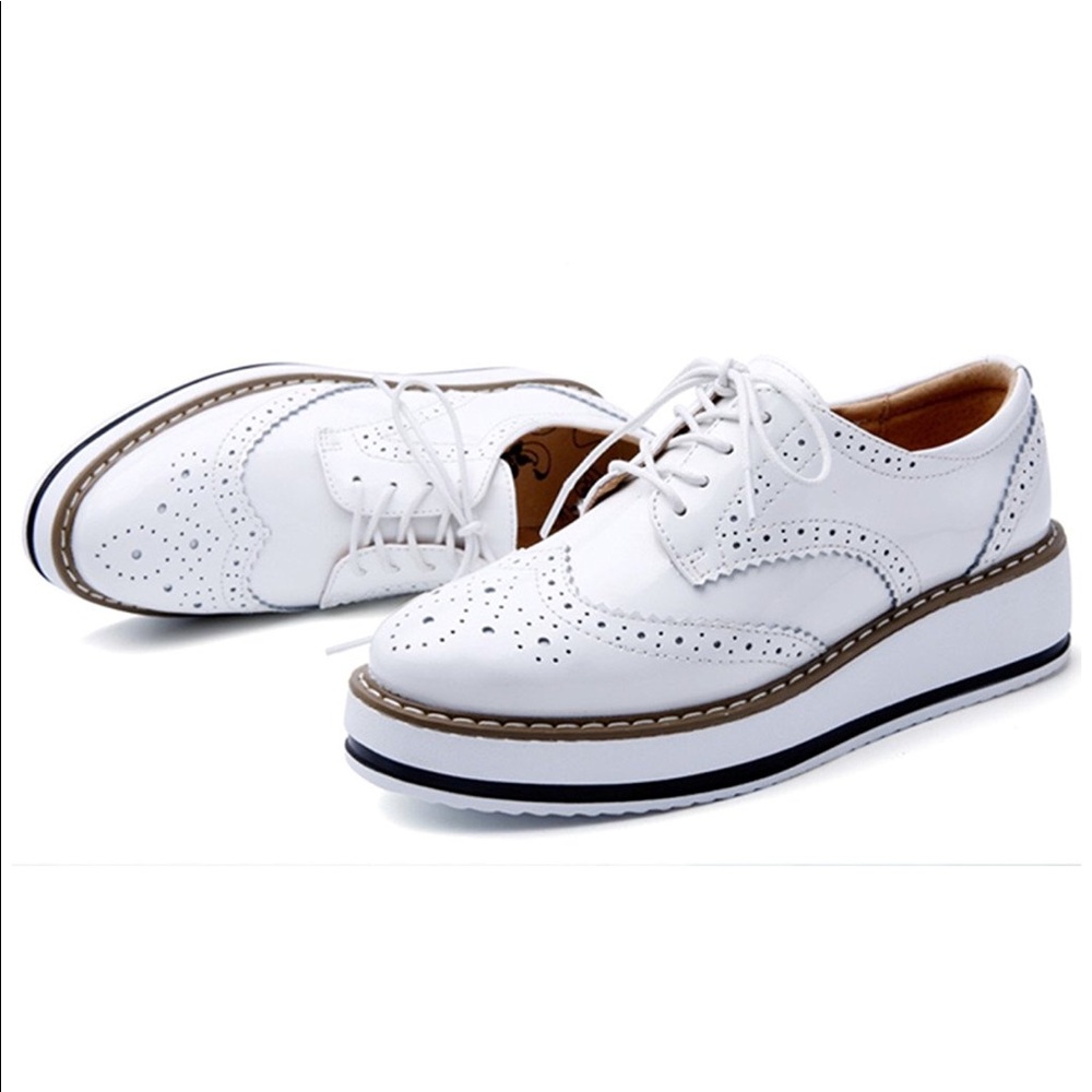 “Angie” 100% Leather Milky Platform Oxford,5-10