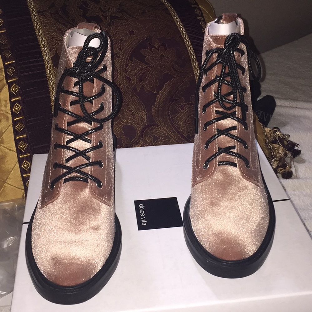 🔵🔵 DOLCE VITA 🔵🔵 ROSE VELVET MOTO BOOTS NWT - Picture 4 of 15