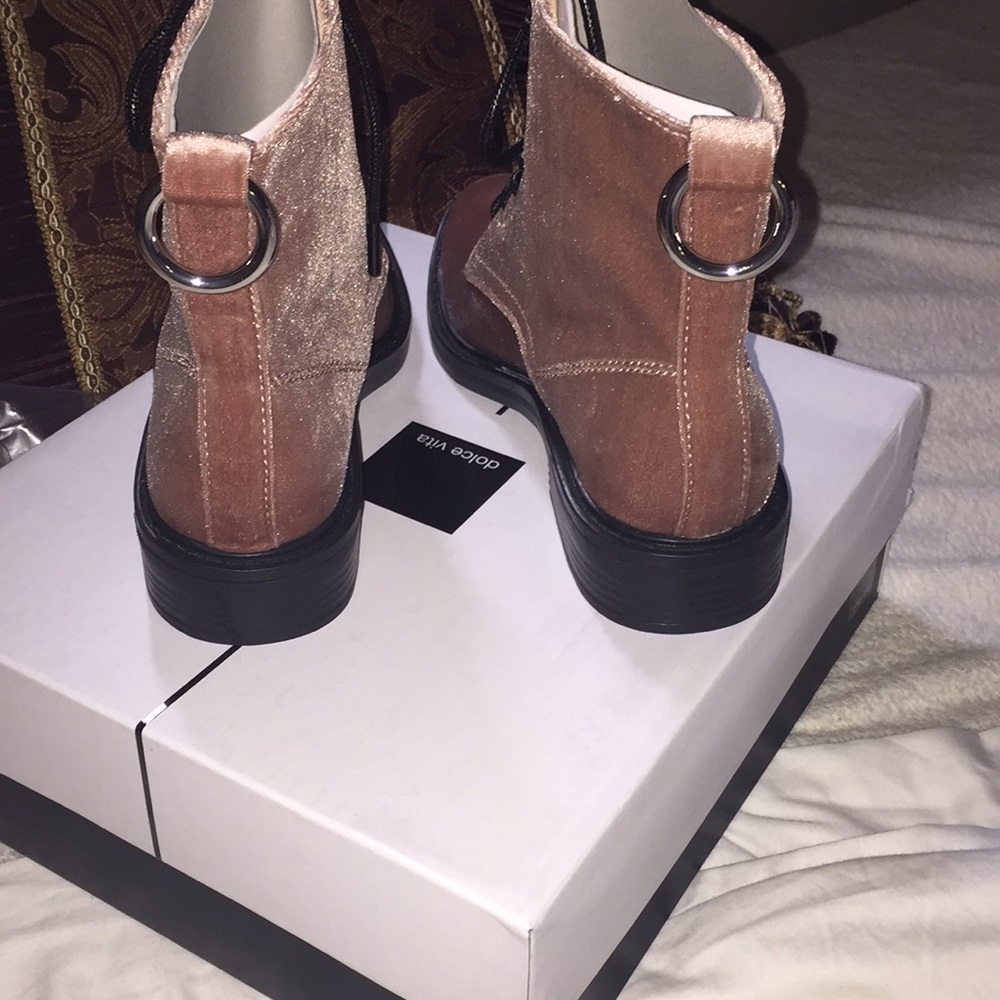 🔵🔵 DOLCE VITA 🔵🔵 ROSE VELVET MOTO BOOTS NWT - Picture 8 of 15