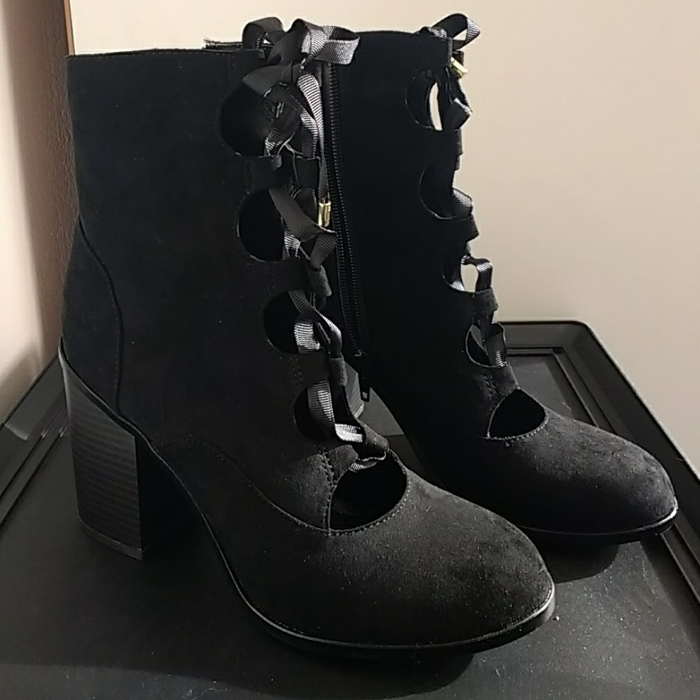 Black suede lace up boots