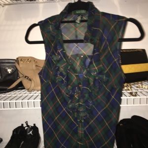 RALPH LAUREN shear forest green patterned top
