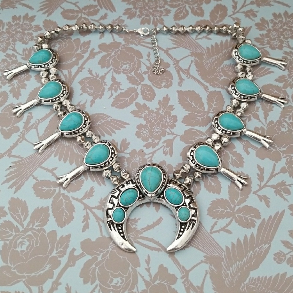 Turquoise and silver statement necklace