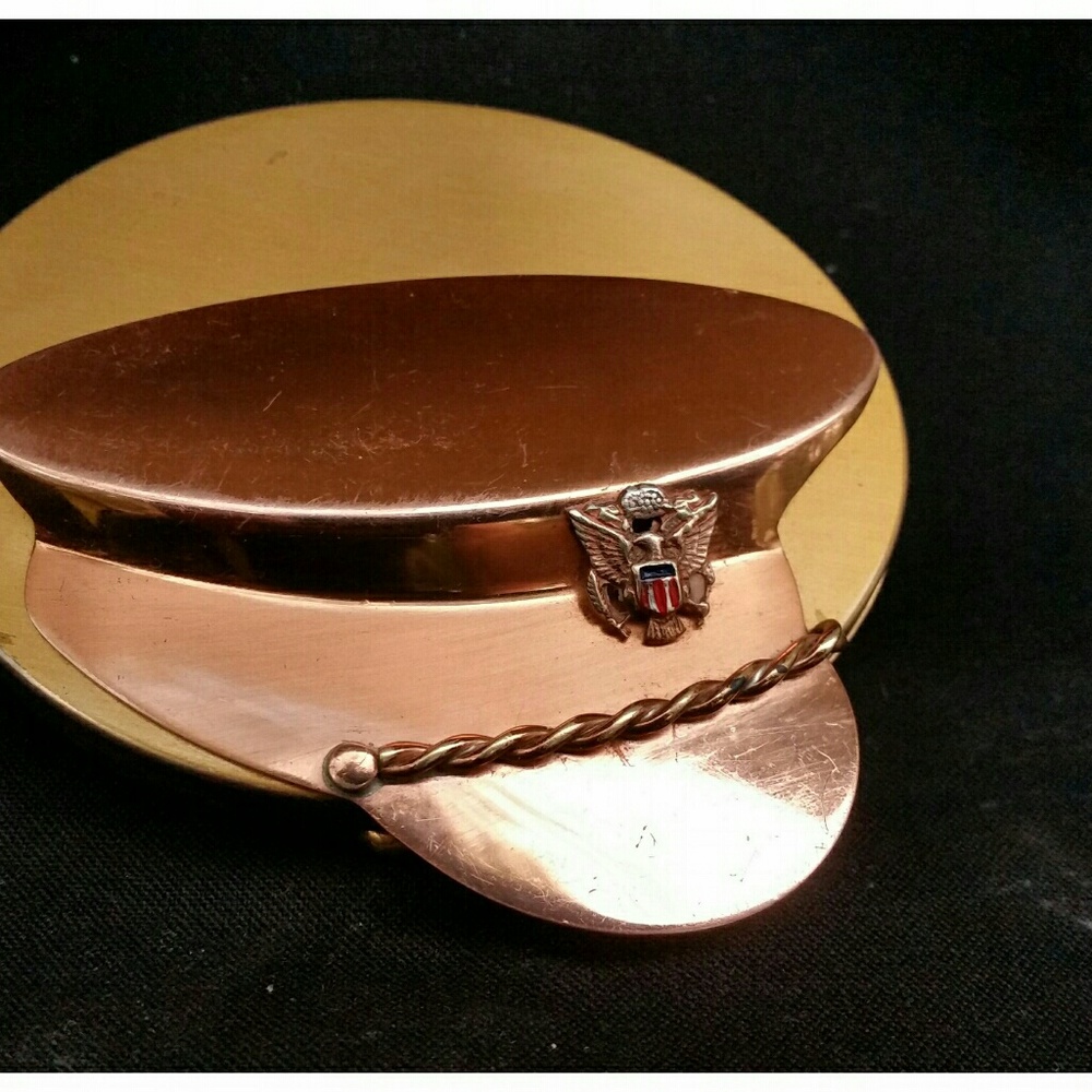 Vintage MidCentury Army Cap Powder Compact