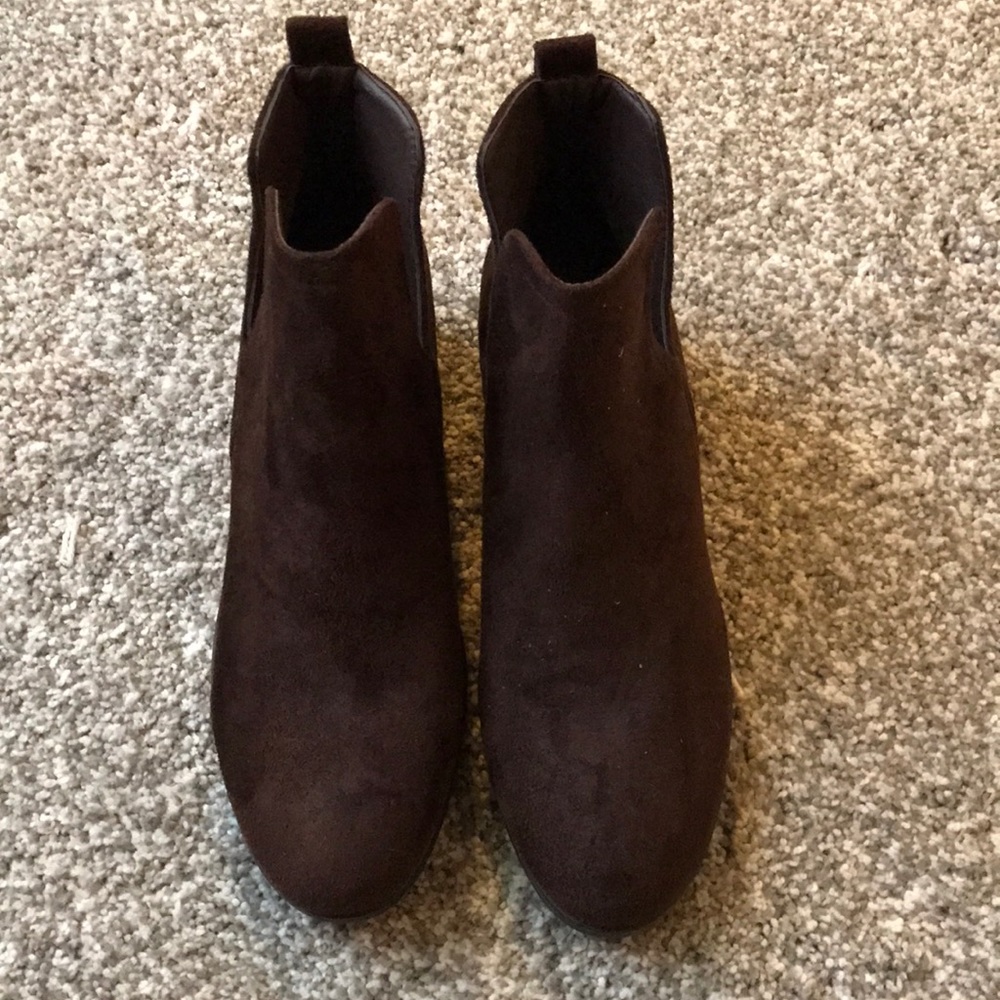 Dark brown suede booties