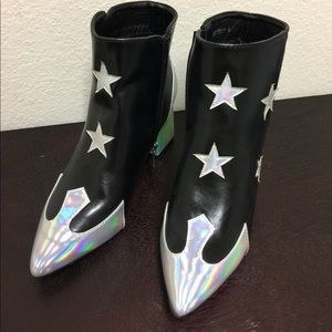 Holographic black ankle boots with stars asos