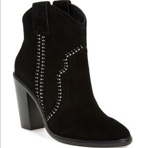 Joie Monte Black Suede Western Studded Ankle Boot