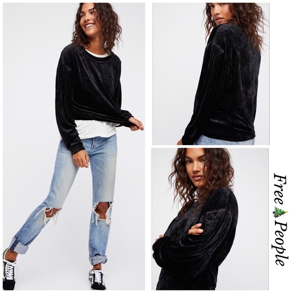 Free People Tops - Free People Black Velvet Sweatshirt