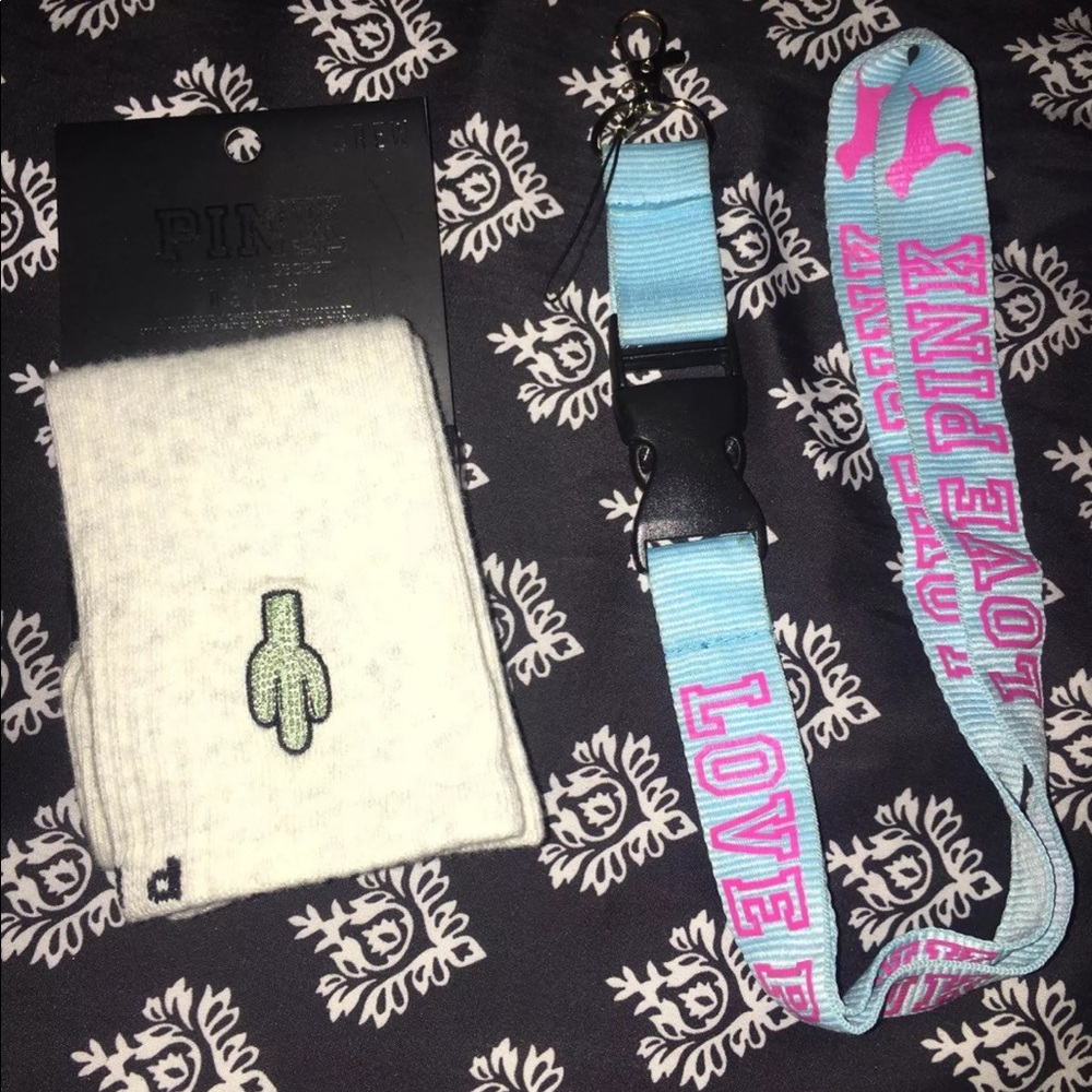 Pink Crew Sock W/ Lanyard