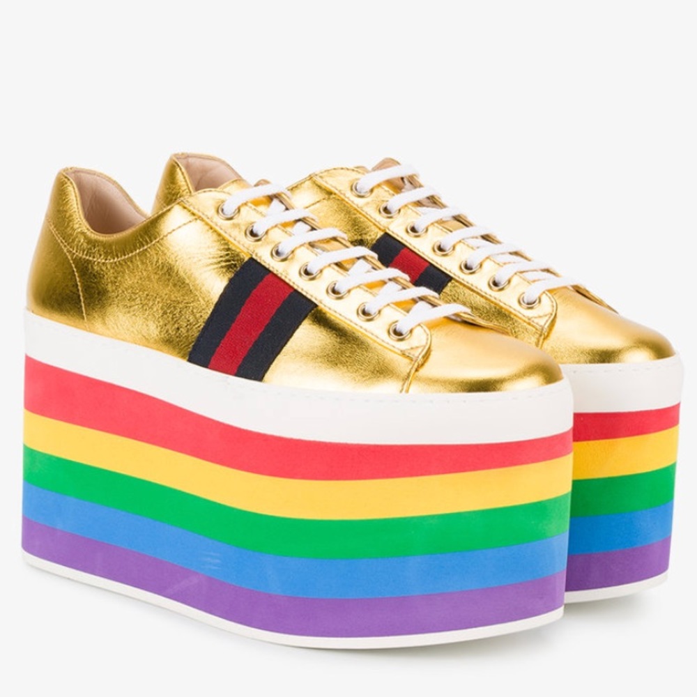 Metallic gold Gucci platforms
