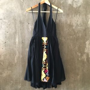 Floreat black halter embroidered dress