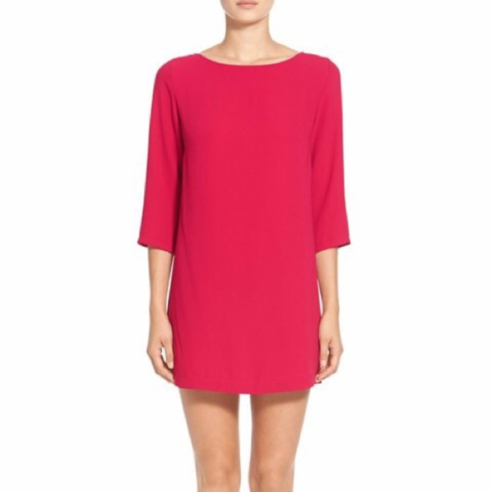 Leith Boat Neck Hot Pink Shift Dress