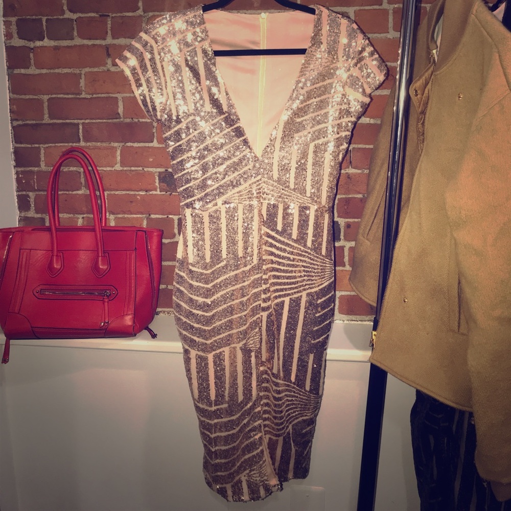 Sexy Gold Christmas or New Years Midi Slit Dress