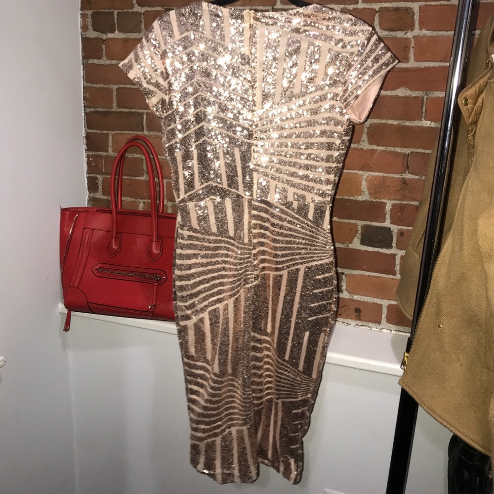 Sexy Gold Christmas or New Years Midi Slit Dress - Picture 3 of 3