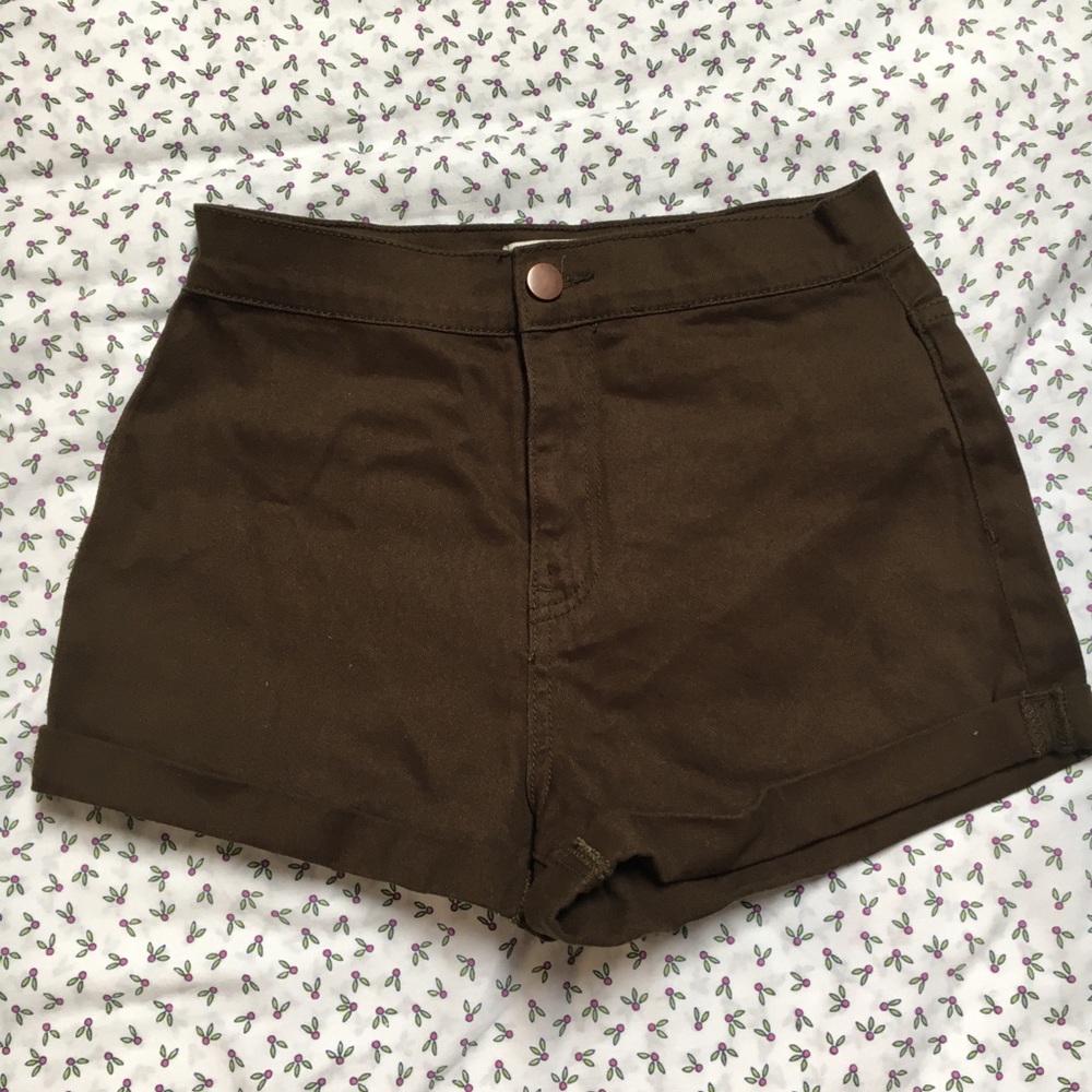 Forever 21 High Waist Olive Green Denim Shorts