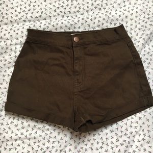 Forever 21 High Waist Olive Green Denim Shorts