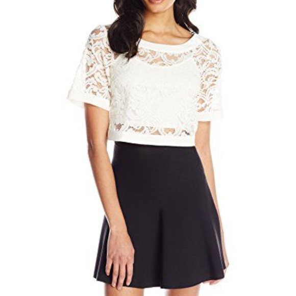 BCBGeneration Whisper White Lace Crop Top - Picture 3 of 7