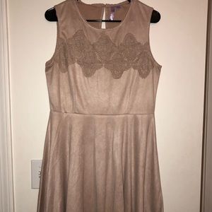 Suede dusty rose sleeveless mini dress, high waist