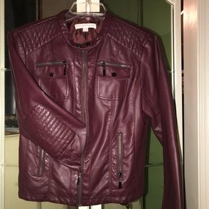 Maroon Faux Leather, Moto Jacket