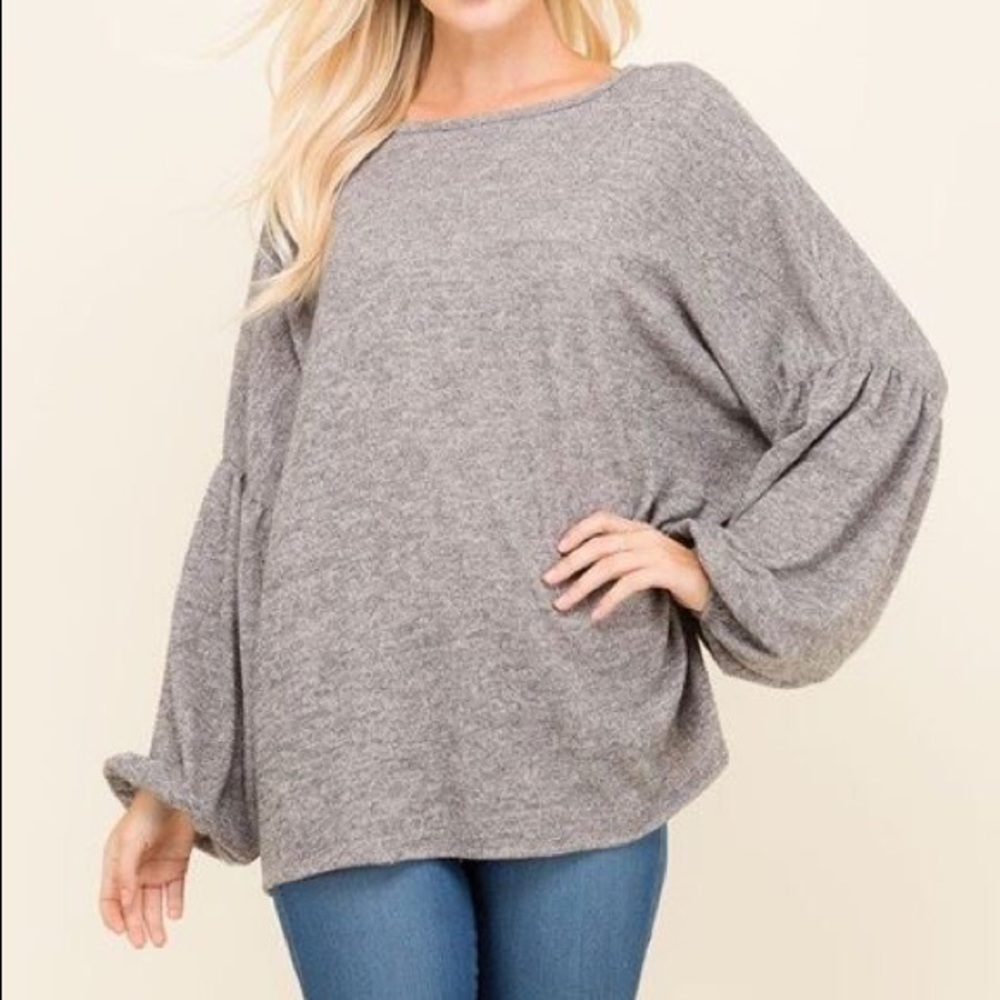 Oversized Bubble Sleeve Sweater *Heathered Taupe*
