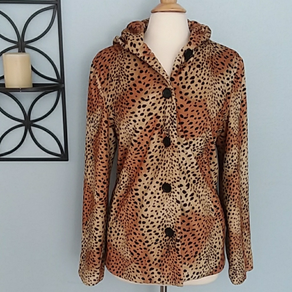 Dennis Basso Animal Print Hooded Coat / Jacket