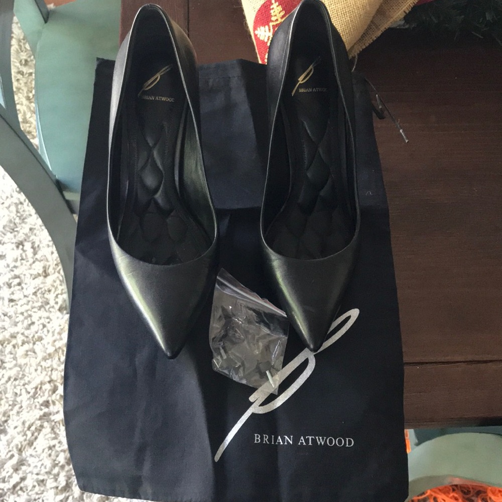 Brian Atwood black leather closed toe pumps