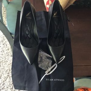 Brian Atwood black leather closed toe pumps