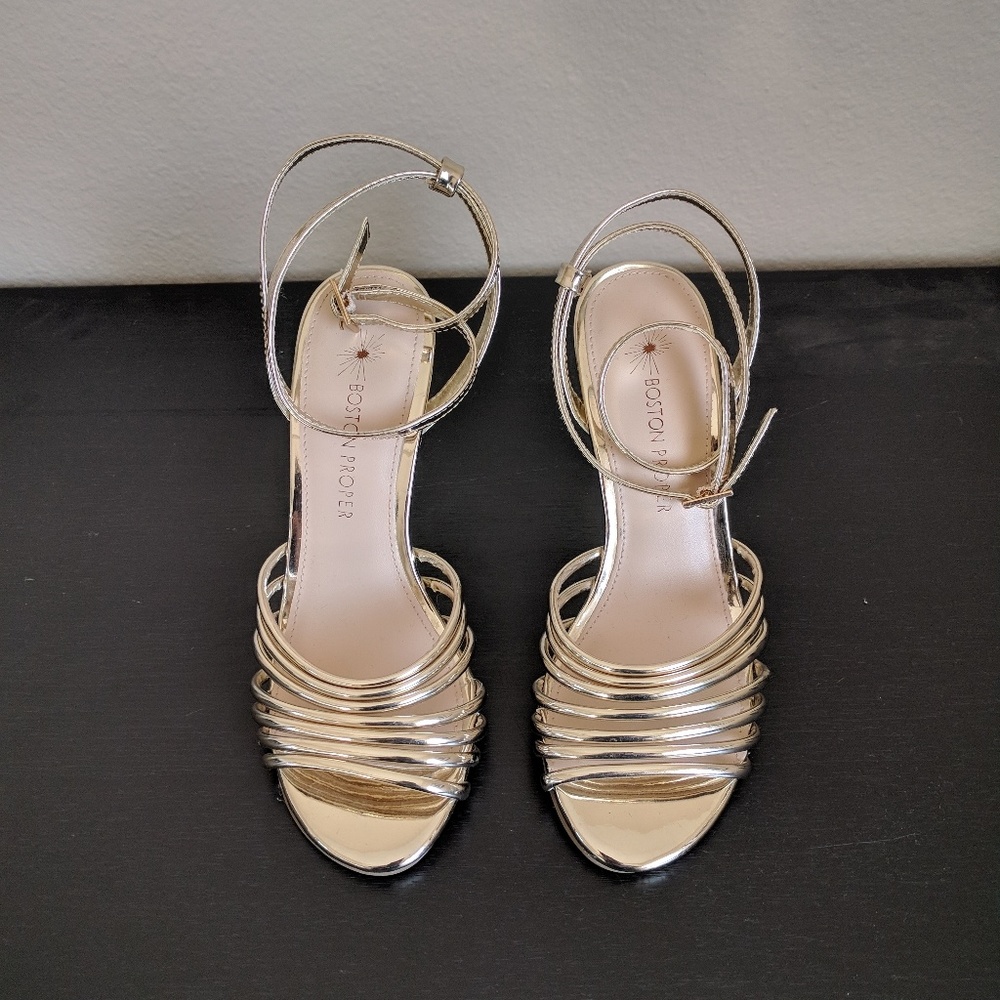 Boston Proper Strappy Gold Wedge Heels