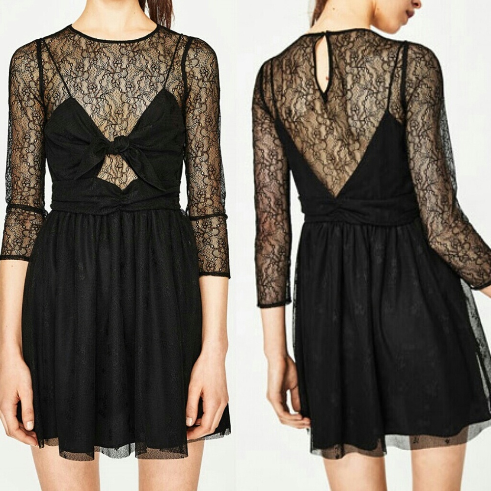 ZARA New Lace & Bow Mini Dress